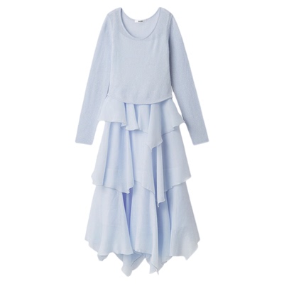 SNIDEL2026春夏新品针织拼接不规则荷叶边蛋糕连衣裙SWNO261061