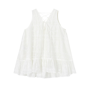 SOMESOWE 26SS刺绣荷叶边背心连衣裙V领