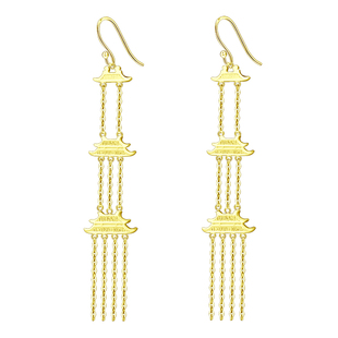 《天上宫阙》纯银镀金流苏耳饰古典精致气质汉服配饰喜竹原创设计