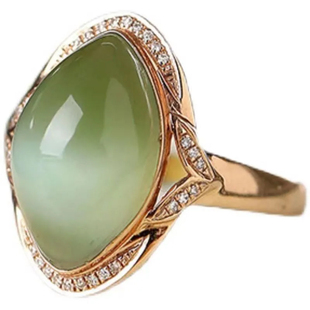 碧玉猫眼石椭圆戒指S925银复古时尚百搭高级感镀18K玫瑰金戒指