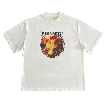 Megadeth暗黑美式vintage古着创意趣味插画潮流落肩纯棉短袖T恤