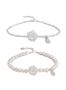 爱莲说足银999莲花淡水珍珠手链女国风小众碎银子福牌叠戴手串饰