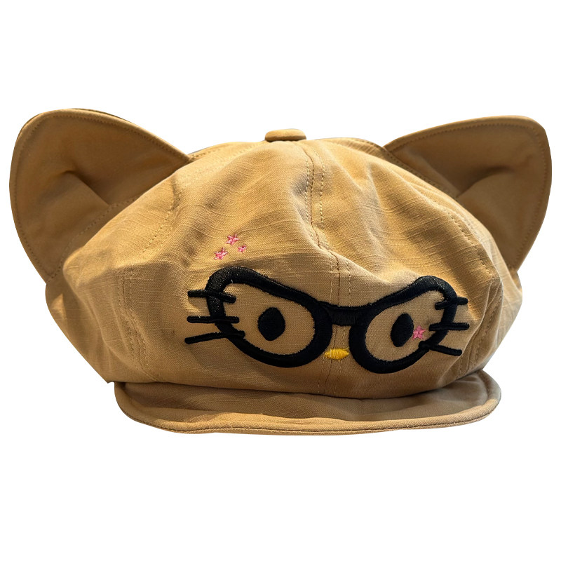 日系可爱卡通眼镜猫咪耳朵八角帽