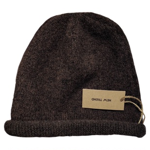 羊毛针织帽冬季加厚保暖大头围显脸小卷边帽子124g加深堆堆帽冷帽