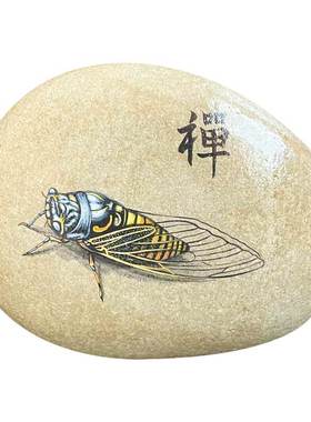 石头摆件中式书房手绘