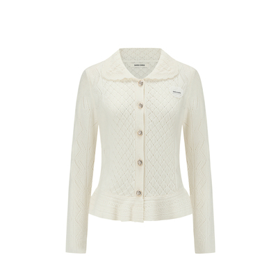 SHROENRO荷叶边镂空针织开衫