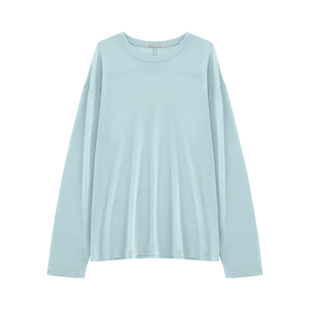 【冰浮】柔垂亲肤高密天丝羊毛 凉感毛边圆领显瘦百搭长袖T恤-244