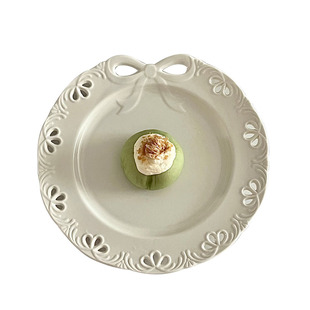 糖小姐 ins风法式盘子浮雕蝴蝶结甜品盘蛋糕西餐盘精致陶瓷早餐盘