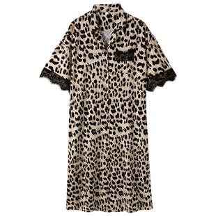 睡裙女士夏季莫代尔短袖薄款中长裙睡衣时尚豹纹冰丝高级感家居服