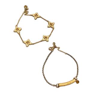 中古拉丝金色四叶草五花叠戴虎眼石吊坠黑金编绳手链女款不掉色