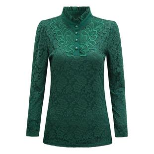 蕾丝打底衫女秋冬大码内搭洋气长袖加绒上衣2025新款时尚网纱小衫