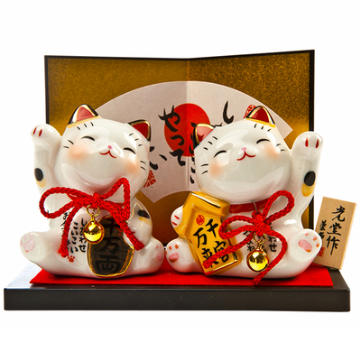 日本药师窑财源广进招财猫摆件