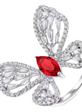 复古轻奢红宝石蝴蝶戒指