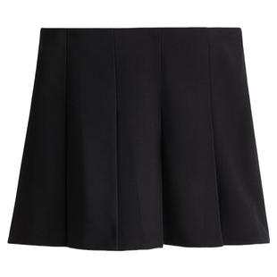 HM女装半身裙春季修身中腰A字褶裥牛仔迷你半身裙1296093