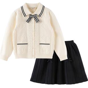 戴维贝拉女童套装儿童毛衣针织半裙学院风春季新款百褶裙春装裙子