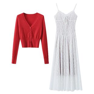 夕蒙2026新款春季韩系气质裙子小个子系带绣花小众白色吊带连衣裙