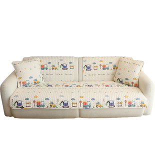 雨朵 ins可爱卡通汽车飞机全纯棉沙发垫防滑四季通用沙发巾罩靠