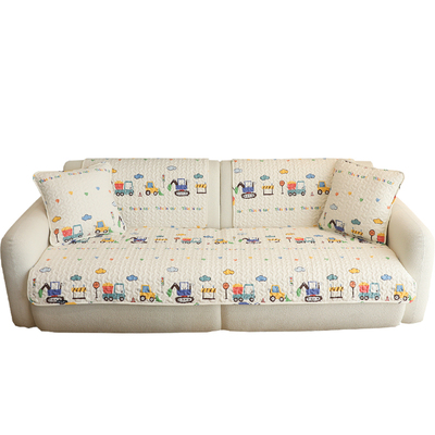 雨朵 ins可爱卡通汽车飞机全纯棉沙发垫防滑四季通用沙发巾罩靠