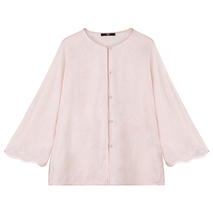 中国丝绸隆鹊『陆美英 兰草花淡粉』罗上衣中式国风夏年轻款穿搭