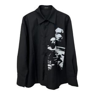 FLEE BASEMENT 休闲宽松小众简约印花黑色长款设计感上衣衬衫男女