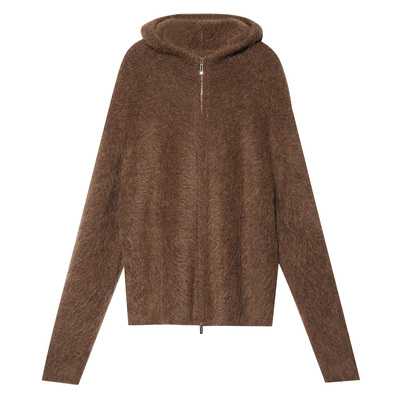 COVERINS【贝贝羊驼毛】慵懒风宽松拉链连帽毛衣外套女秋冬款