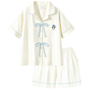 带胸垫睡衣女夏季新款夏天薄款短袖短裤家居服甜美可外穿女生套装