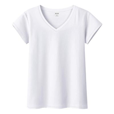 白色纯棉修身V领短袖T恤女夏新款