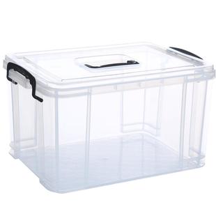 零食收纳箱透明塑料收纳盒筐家用有盖玩具整理箱小号学生储物盒子