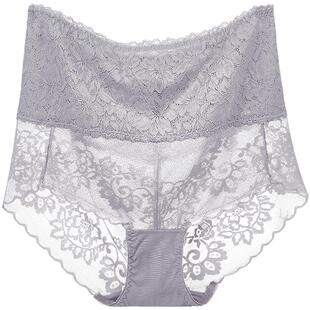 宜可露高腰内裤女蕾丝性感全透明含棉抗菌裆收腹提臀薄款无痕短裤