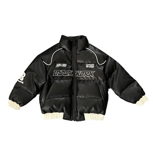 儿童皮衣外套白鸭绒机车羽绒服加厚冬季2025中大男童女童三防免洗