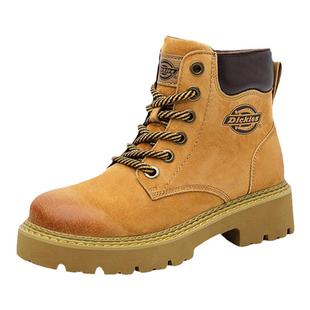 Dickies马丁靴女2025秋冬大黄靴加绒短靴工装靴户外厚底登山鞋女