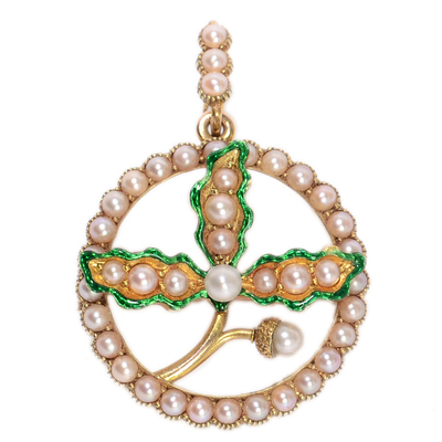 SOLD【收藏级Victorian原装盒古董珠宝】19世纪珍珠18K金吊坠胸针