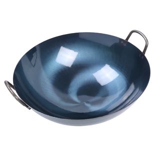 双耳商用加厚熟铁锅老式无涂层家用轻薄炒锅圆底大铁锅柴火灶适用