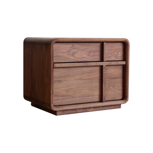 北美黑胡桃木实木中古骨骼线床头柜复古收纳储物柜落地卧室床边柜