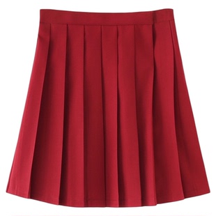 青月社红绿双色百褶裙 日系纯色JK制服裙基础款高腰半身裙A字短裙