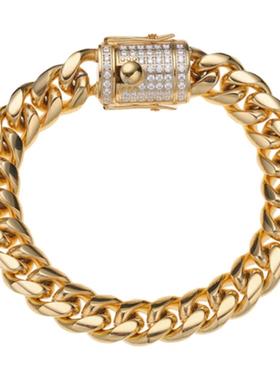 LUXTA男钛钢嘻哈古巴金色手链