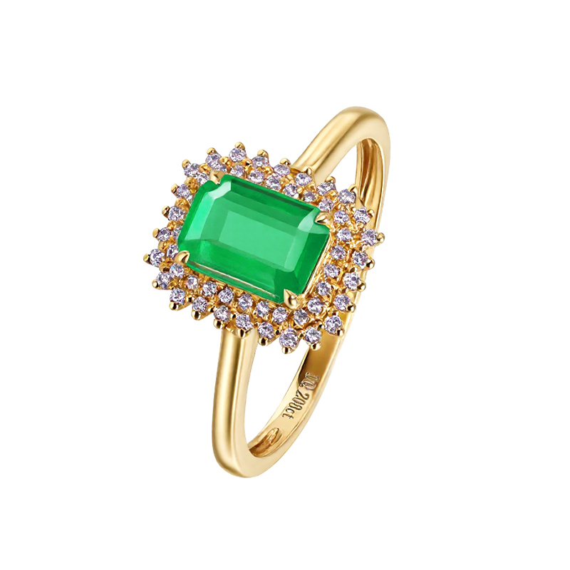 若华珠宝雪松 赞比亚18K金镶钻祖母绿戒指宝石尾戒戴妃款彩宝指环