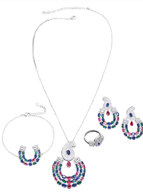 轻奢复古彩色锆石项链耳环套装