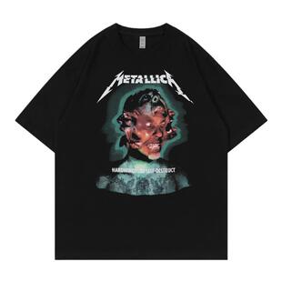 Metallica金属乐队复古美式街头vtg落肩宽松纯棉圆领摇滚短袖T恤