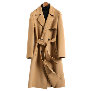 秋冬新款过膝双面呢大衣男中长款纯羊毛腰带双排扣羊绒风衣外套厚