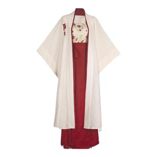 拟梦花间酒原创国风宋制旋裙三件套长干寺日常汉服红色晨袍现货夏