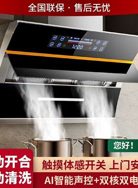 新飞抽油烟机厨房家用大吸力双电机侧吸式挥手体感油烟机自动清洗