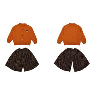 女童2025新款毛衣外套开衫针织衫早秋套装女宝穿搭复古格子阔腿裤