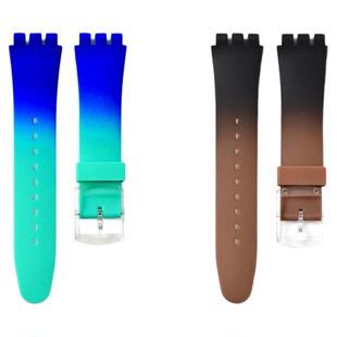 适用swatch替换表带19mm渐变色斯沃琪软硅胶表带时尚彩色男女同款