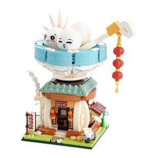 月光社美食街景拼装小颗粒积木汤圆饺子新年中式春节装饰摆件礼物