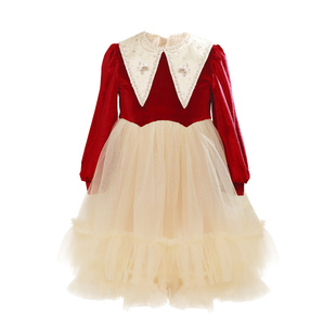 丢手绢加绒3岁女童红裙子洋气小公主冬装连衣裙新年衣服儿童110码