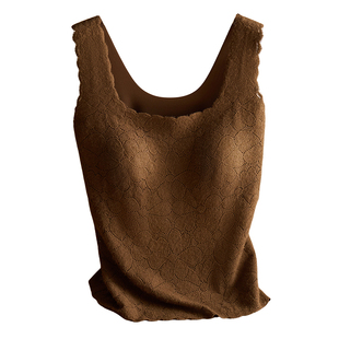 法式蕾丝羽毛磨毛保暖背心女无痕舒适带胸垫吊带打底外穿内搭文胸