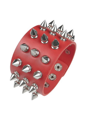 银色铆钉皮质朋克风装饰品红手链