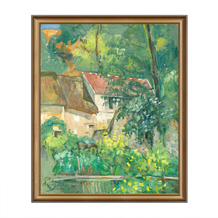 风色简约乡村风景油画餐厅玄关实木画框装饰画书房挂画山村人家