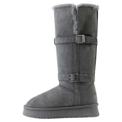 巨好看8cm两穿灰色长筒雪地靴女